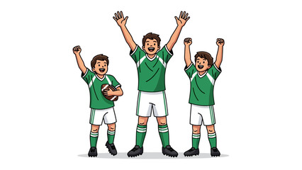 Triumphant Trio: Capturing a moment of pure elation as the team celebrates victory after a hard-fought match.