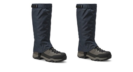 Pair of Waterproof Hiking Gaiters and Boots for Outdoor Trekking, Mountaineering, and Trail Protection on White Background