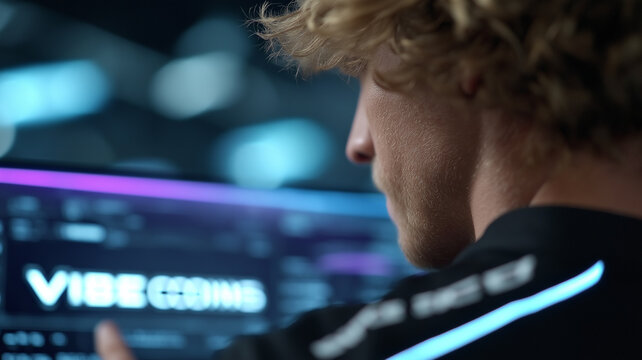 Cutting-edge cyber technology background showing immersive holographic interface with digital grids, floating binary codes, and futuristic software development environment for innovation and coding cr