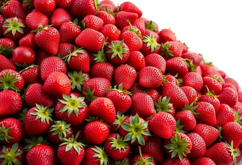 A mountain of ripe, red strawberries overflowing, isolated on white, texture, delicious