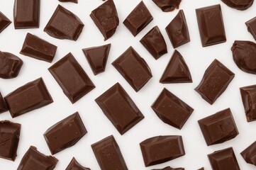 Fototapeta premium Chunks of tasty milk chocolate set against a white background