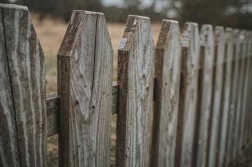Fototapeta premium Close-up texture of aged wooden fence without paint