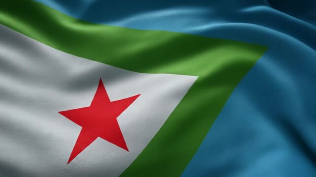 Close-up view of the waving national flag of the Comoros, showcasing vibrant colors and intricate design.