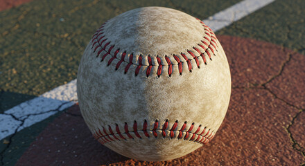 Wellworn Baseball on Cracked Asphalt Field