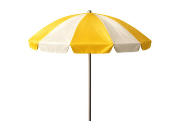 Obraz premium Beach umbrella with yellow-white stripes casting protective shade, standing against transparent background, highlighting summer relaxation