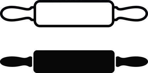 Simple outline and solid silhouette of a rolling pin