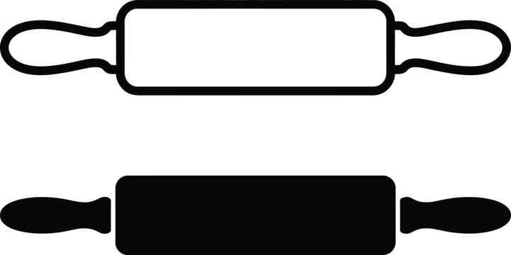 Simple outline and solid silhouette of a rolling pin