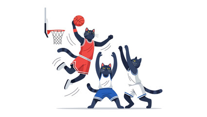 Kitten Ballers: Playful cats compete in a high-energy basketball game, showcasing dynamic action and playful energy.