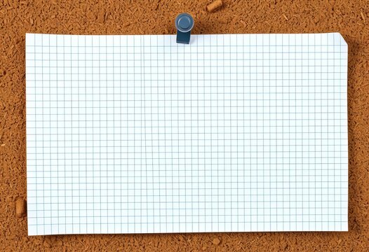 Sheet of graph paper pinned to a cork bulletin board, grid, cork board