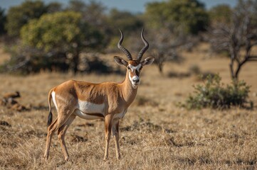 Close-up of a male Springbok in a desert wildlife reserve