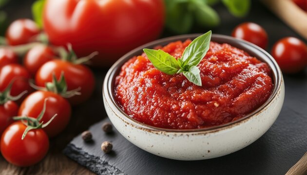 Juicy Tomatoes And Delicious Tomato Paste: A Fresh And Flavorful Combination Of Tomatoes In Their Natural And Paste Form.