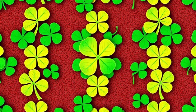 Repeating four-leaf clover pattern on textured background, backdrop, pattern