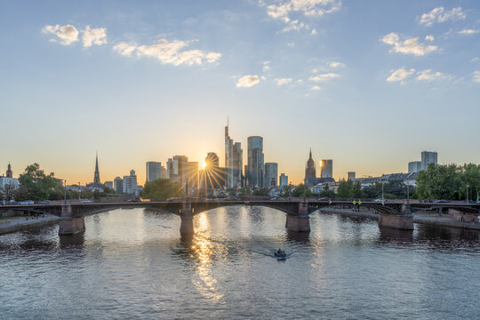 Skyline sunset view in Frankfurt am Main, Hesse, Germany