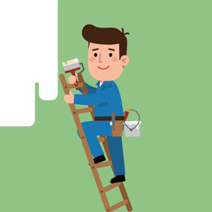 Painter Painting Wall on Ladder