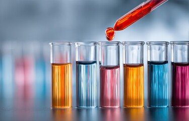 Pipette drops colored liquid into test tubes