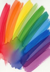 Obraz premium A vibrant abstract piece showcasing colorful, overlapping brushstrokes resembling a rainbow, using a watercolor effect