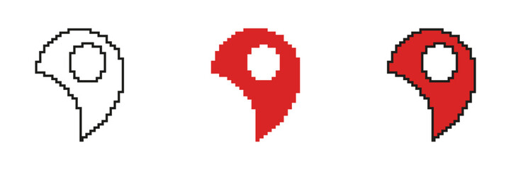 Fototapeta premium Pixel Art Map Pin Icon Set. Location Marker And Navigation Symbol Collection. Isolated Vector Illustration