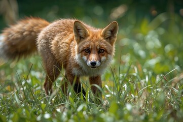 Fototapeta premium Energetic fox enjoying nature in a protected reserve