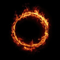Fiery, orange-red circular flame ring against a black background