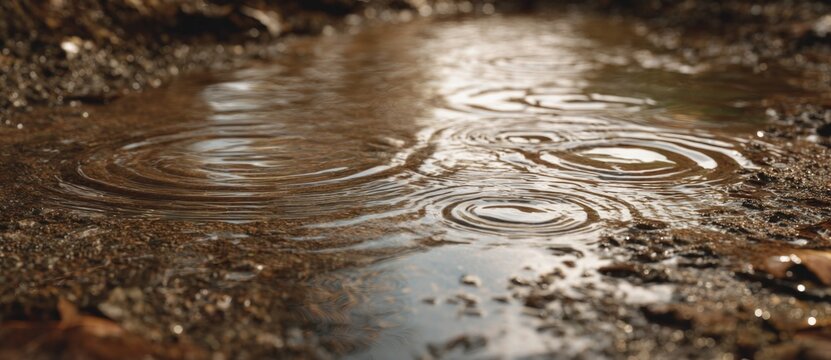 Ripples appearing in a muddy puddle after rain