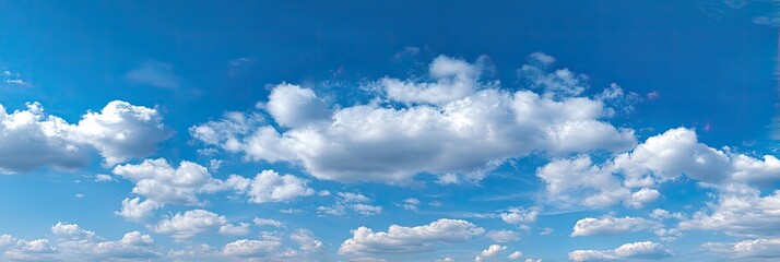 Wide shot of a partly cloudy, vibrant blue sky