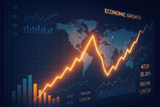 Global economic growth chart with rising orange line and bar graph global market finance