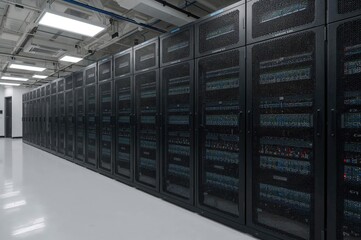 The data center houses networking gear and high-performance computers, acting as the main technical hub for the internet service provider.