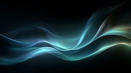 abstract background , 3d render emerald, turquoise, green transparent waves on black background, glow, texture background, gradient, wallpaper