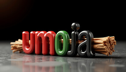 Umoja symbol with traditional decorations for Kwanzaa celebration  