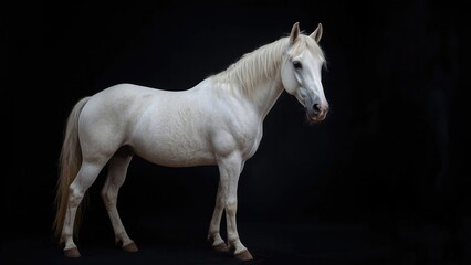 Obraz premium Isolated white equine figure on a black canvas, highlighting natural beauty and the spirit of sport and happiness