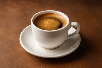 Fototapeta premium Steaming coffee served in a cup with a brown background