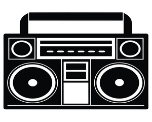 Fototapeta premium Retro Boombox: Stylish Black and White Graphic Design, 80s Vibe, Music Icon