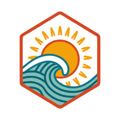 Obraz premium Vibrant hexagonal vector illustration of a sunny ocean wave for adventure and travel themes
