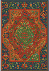 Folk art inspired Persian Vector Carpet with modern Pattern in high definition isolated on white canvas with trending colors
