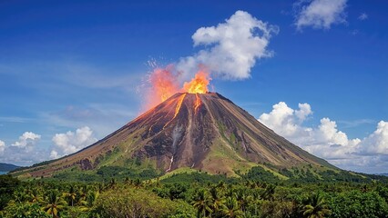 Fototapeta premium Scenic volcanic landscape under a vibrant blue sky