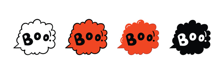 Set of Hand drawn Boo text in speech bubble element icon in outline, filled, solid and flat style.vector illustration design