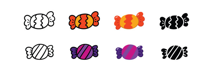 Set of Hand drawn halloween candy element icon in outline, filled, solid and flat style.vector illustration design