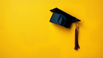 Graduation cap on a textured background, ideal for education advertising,  advancement,  tassel