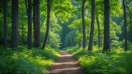 Obraz premium Explore the vibrant summer woodland trail