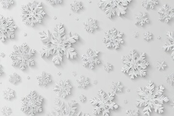 White paper snowflakes, evenly spaced, on a light background