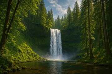 Fototapeta premium Natural waterfalls showcasing the raw power of water in a lush environment