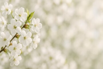 Fototapeta premium Website header featuring a spring white cherry blossom tree with blurred background