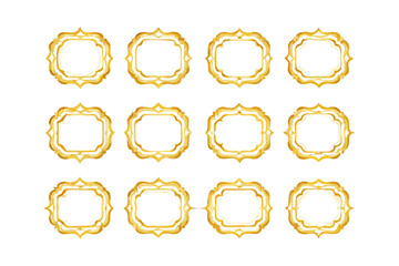 Collection of twelve golden ornate frames arranged in a grid on a plain white background design element