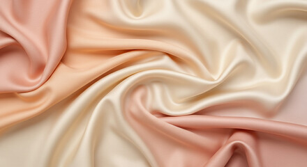 Obraz premium Luxurious flowing silk fabric in soft peach and cream hues creates elegant draped texture