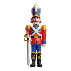 Christmas nutcracker soldier toy figurine with sword isolated