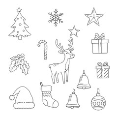Set of hand drawn christmas doodle icons