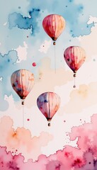 Obraz premium Colorful hot air balloons soaring high in the vast blue sky three