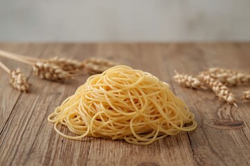 Raw spaghetti laid out on a surface
