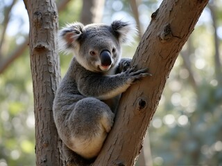 Obraz premium Koala in Eucalyptus Tree, in tree