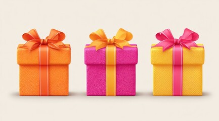 Fototapeta premium Three gift boxes, vibrant colors, and ribbons